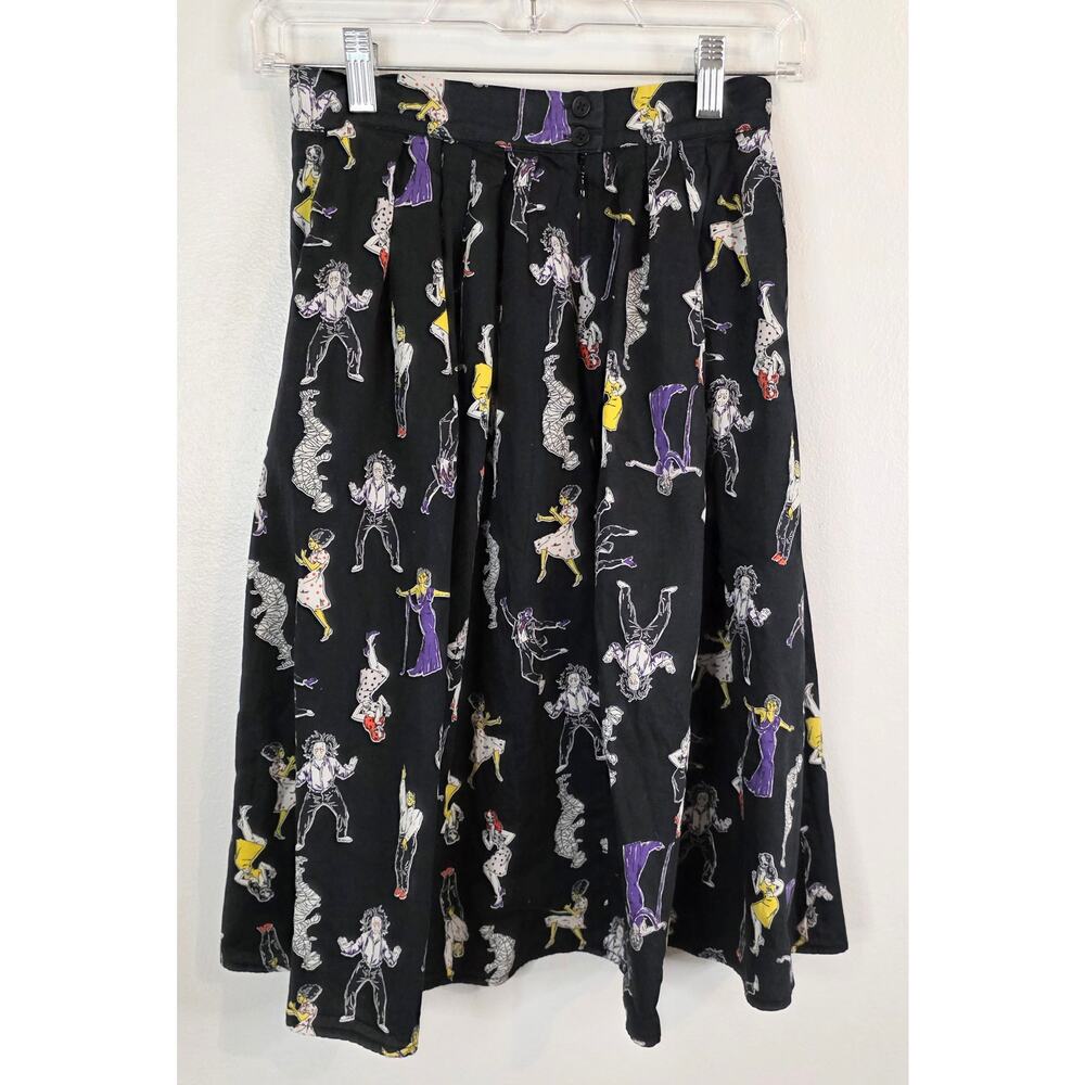 Modcloth Retro Monster Skirt Size 0 Black Multi Color Back Button & Zip Zombies